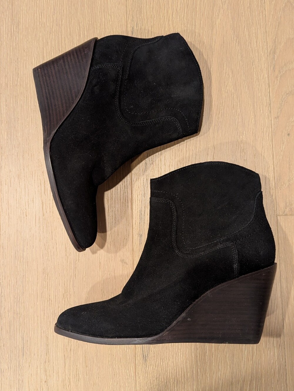 Lucky Brand Black Suede Wedge Ankle Boots